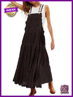 Bib Overall Dress Jumper Pinafore Embroidered Lace Maternity Suspender Dress